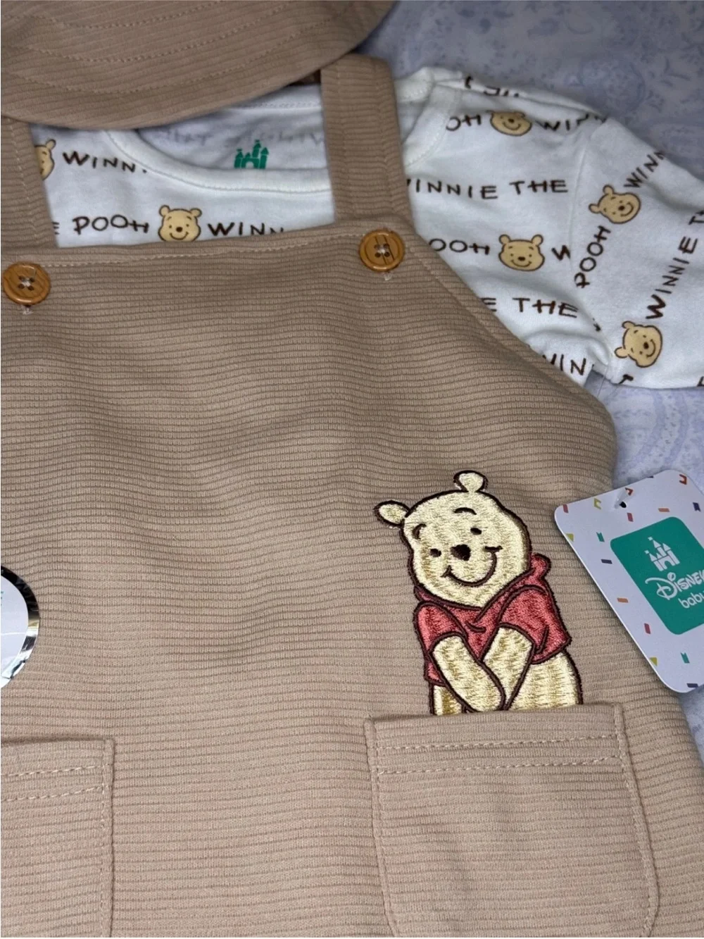 Disney Baby infant Winnie the Pooh 3 piece overalls shorts set